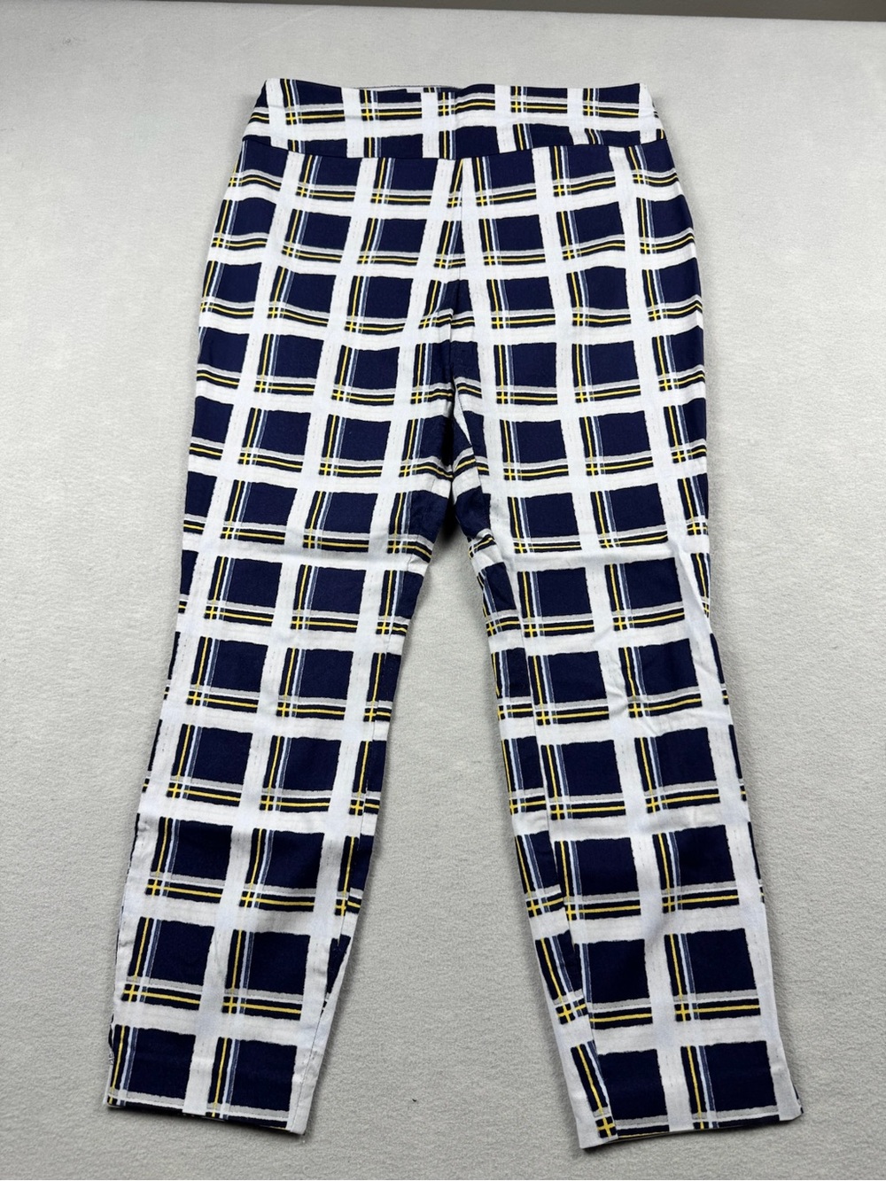 New York & Company Pants Women Large Blue White Plaid Mid Rise Chino Flat Front